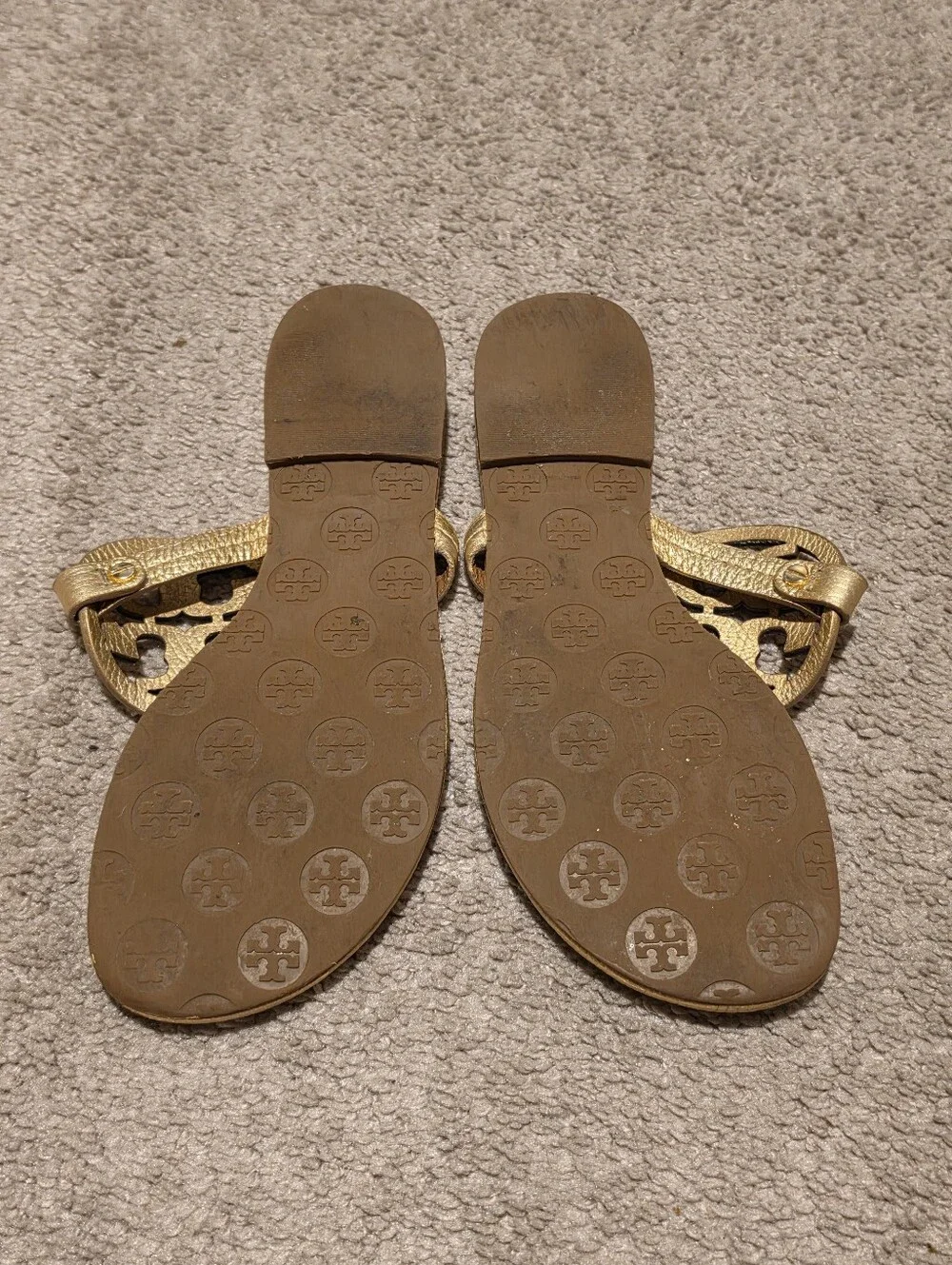 Tory Burch Miller Metallic Gold Pebbled Leather Sandals Size 9